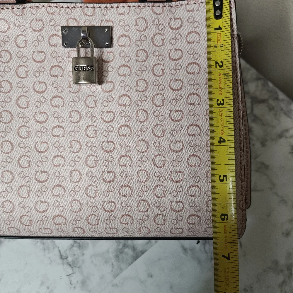 Guess Meera Satchel Handbag Light Rose Pink Monogram